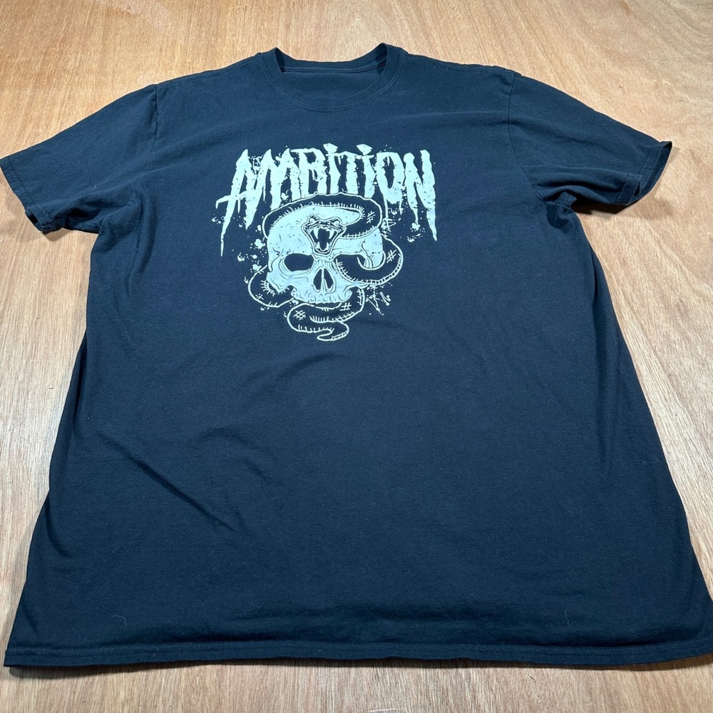 Ambition Graphic T-Shirt Mens Large Black Skull Snake Streetwear Short Sleeve